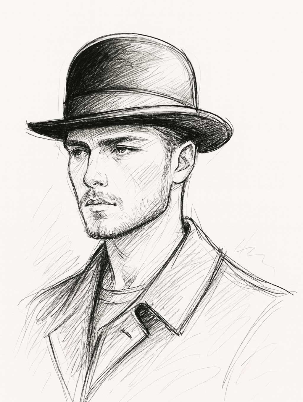A man with a square face (angular jawline) wears a Bowler Hat