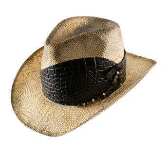 Chapeau western paille et cuir Catena Fiorita